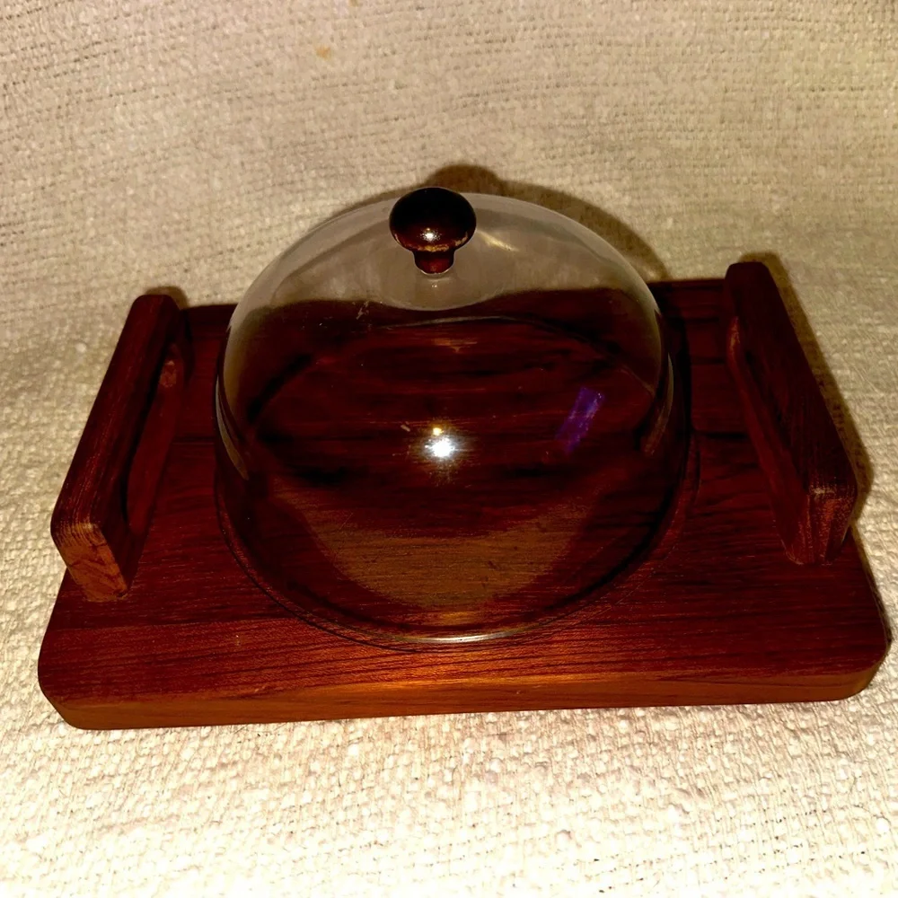 RARE Vintage 1960’s Goodwood Teak Cheese Tray Dome Cloche 10
